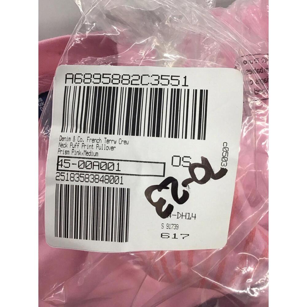 Demin & co French terry crew neck puff print pullover prism pink, Medium new QVC - Picture 4 of 4